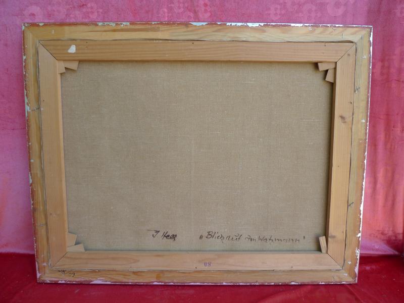 Gemälde Rückseite mit Motivangabe und nochmaliger Signatur