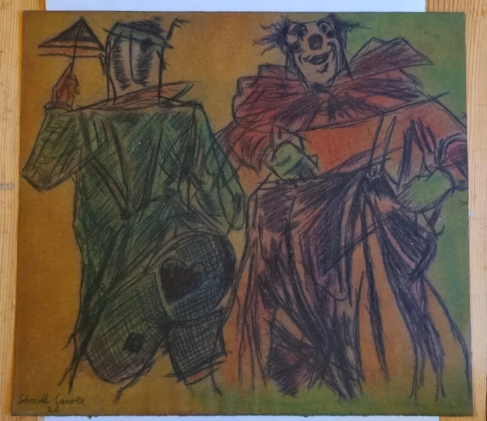zwei Clowns 1926 auf Büttenpapier