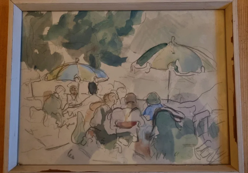 Wannsee Terassen Berlin 1929 - Skizze Aquarell Bleistift