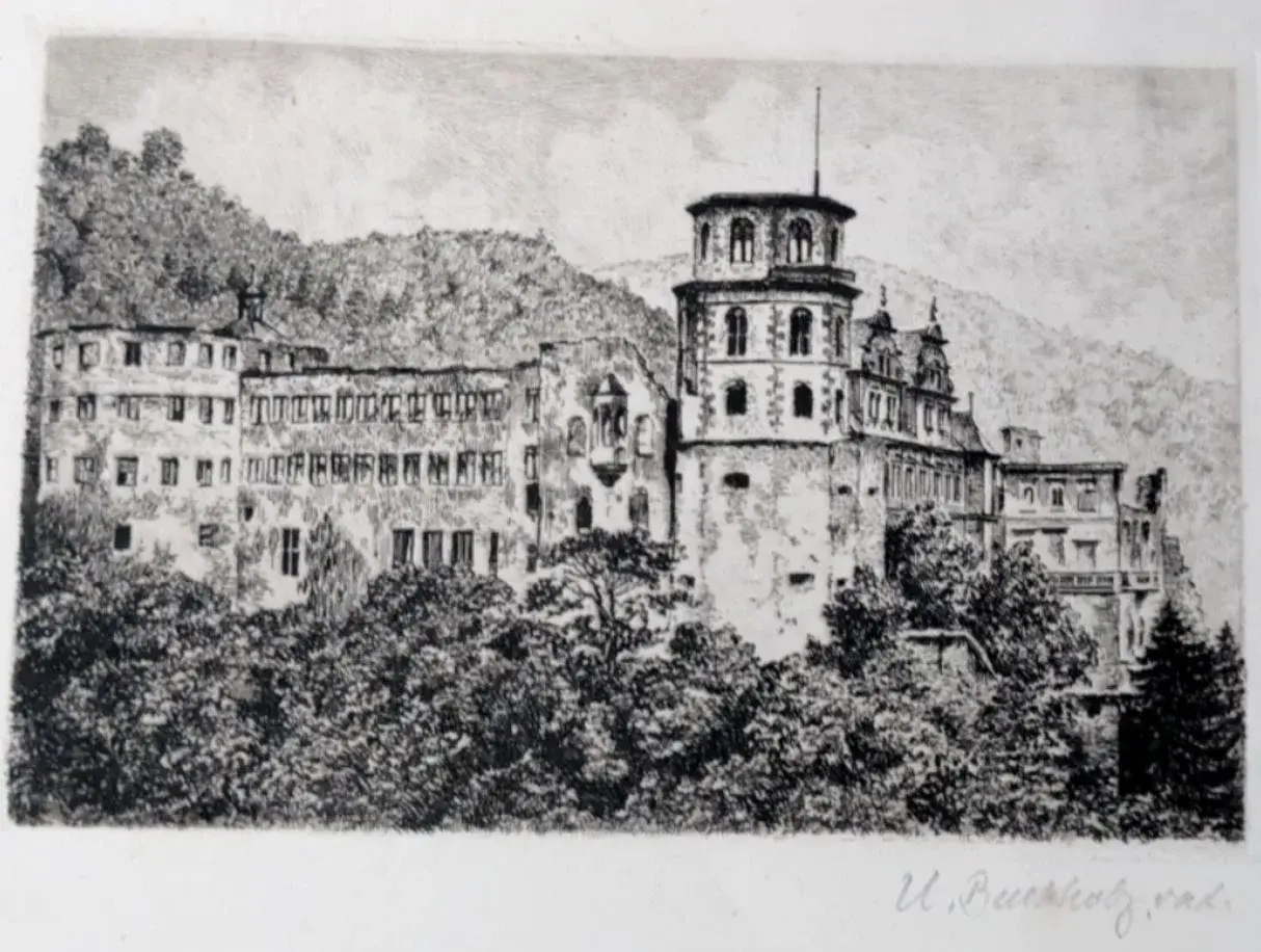 Eine Radierung von U oder M Buchholz im eigenen Besitz. Größe 14 x 9 cm Druck, 23,6 x 18 cm Papier.