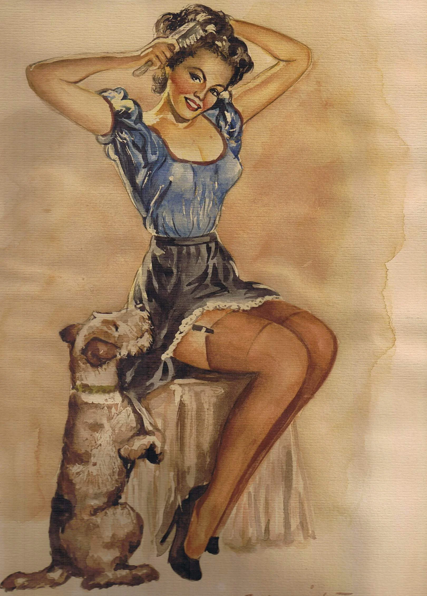 PIN UP Frau mit Hund