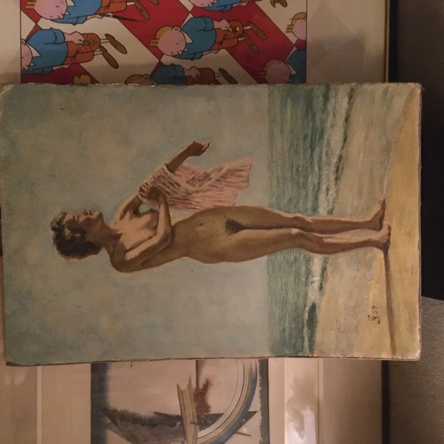 Frau am Strand - Oil auf Karton