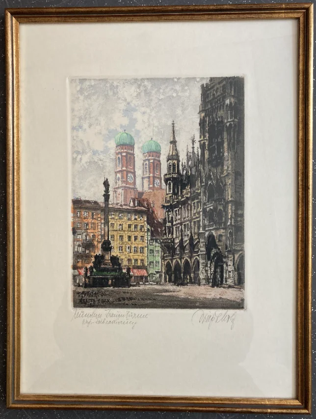 München Frauentürme, Farbradierung 3