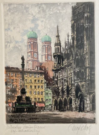 München Frauentürme, Farbradierung 2